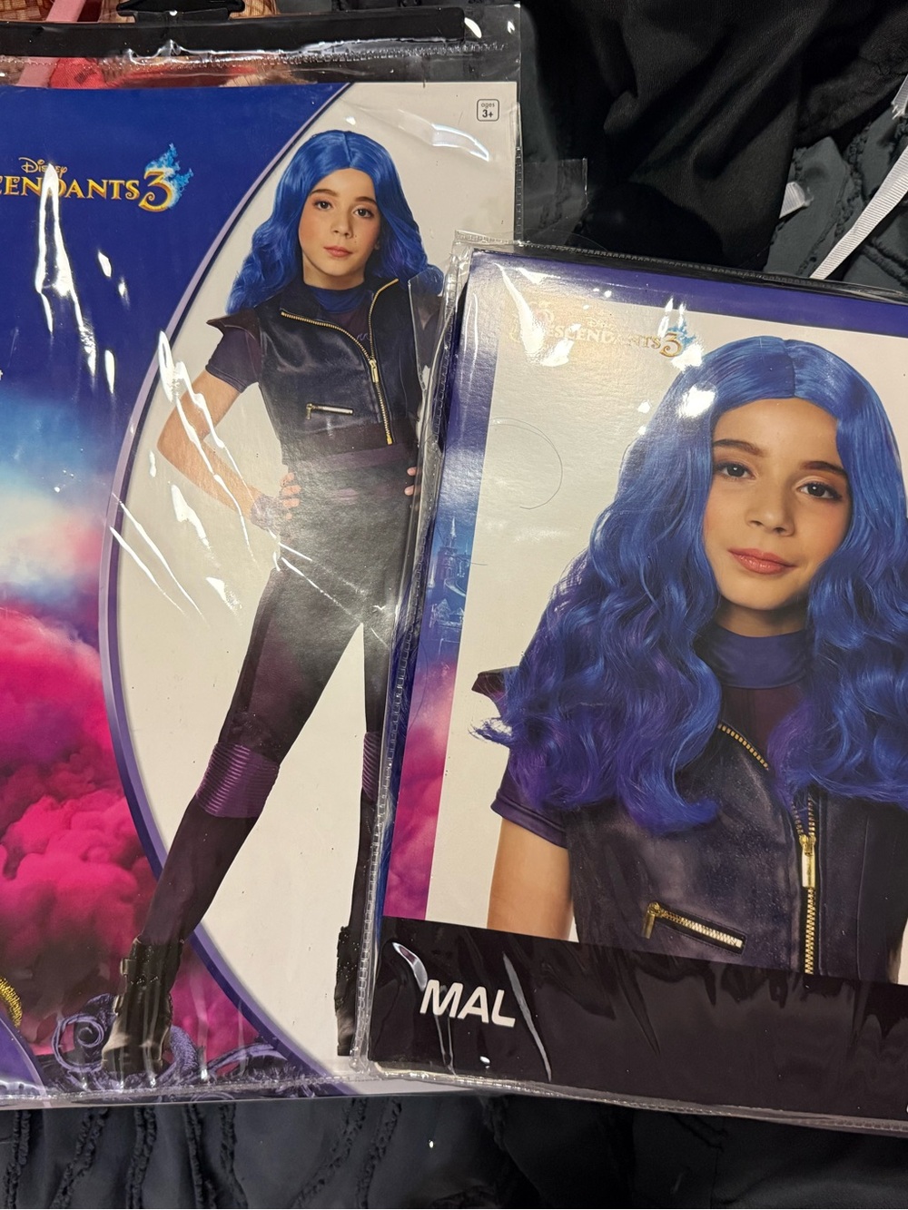 Disney Mal Blue Jumpsuit Costume and Curly Wig Kids Costume and Wig Accessory